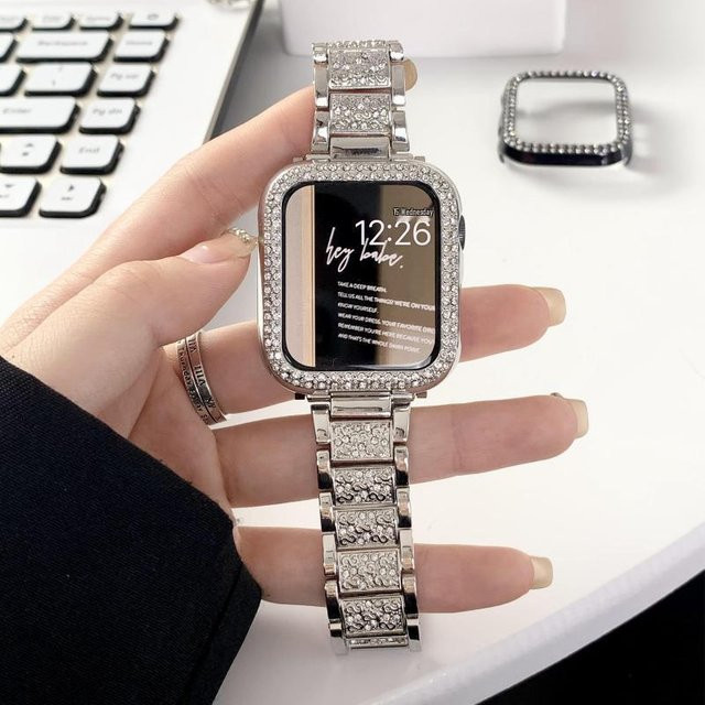 Apple Uhrenzubehör, Doppelreihiges Diamant-Halbgehäuse, Edelstahl, Silber - Bild 1