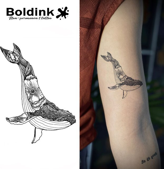 Boldink Floral Whale Temporäres Tattoo, wasserfest, semi-permanent - Bild 1