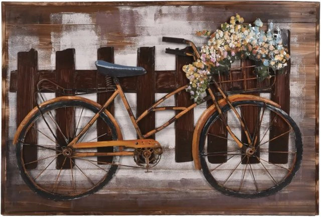 DELUKE 3D-Metallbild Fahrrad aus Stahl in Bunt, Wandbild für Wohnzimmer, Flur oder Büro, H x B x T: 120 x 80 x 10 cm - Bild 1