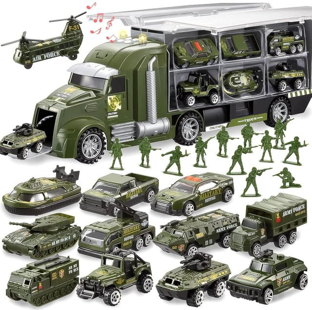 JOYIN Grüner Militär-Großtransporter, Spielzeug Fahrzeuge, ab 3 Jahre - Bild 1