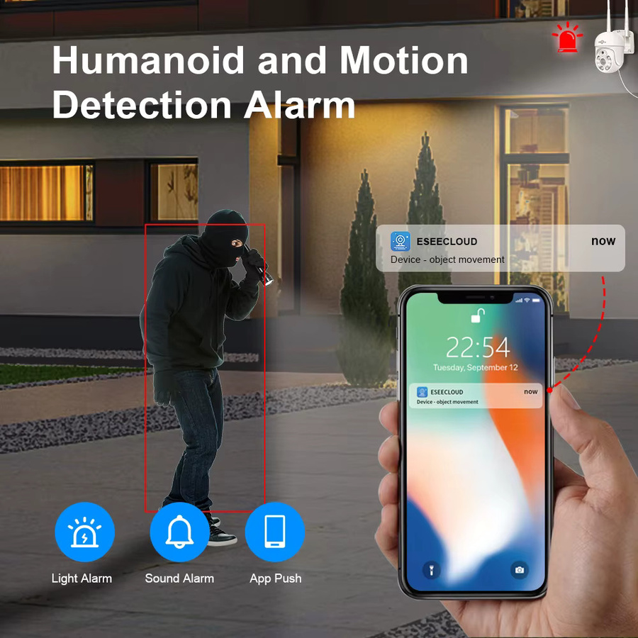 Hiseeu 5MP Outdoor WiFi PTZ IP Kamera mit 1536P Auflösung, 5X Digital Zoom und Audio, Weiß - Bild 3