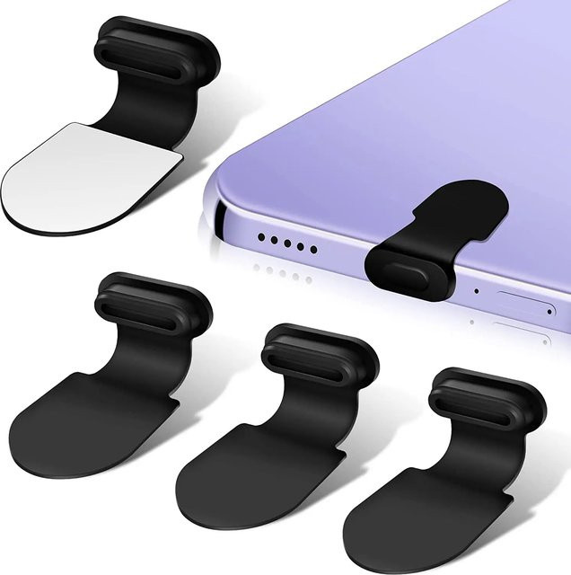 6-teiliges Silikon Anti-Staub-Set für USB Typ-C Anschlüsse in Schwarz zum Schutz vor Schmutz für Apple iPhone und Samsung S22 S21 Ultra - Bild 1
