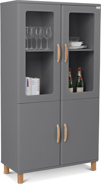Vitrine SANSIBAR Kliff in Eiche Optik mit Glastüren und Regalböden, B/T/H: 110 x 44 x 175 cm - Bild 1