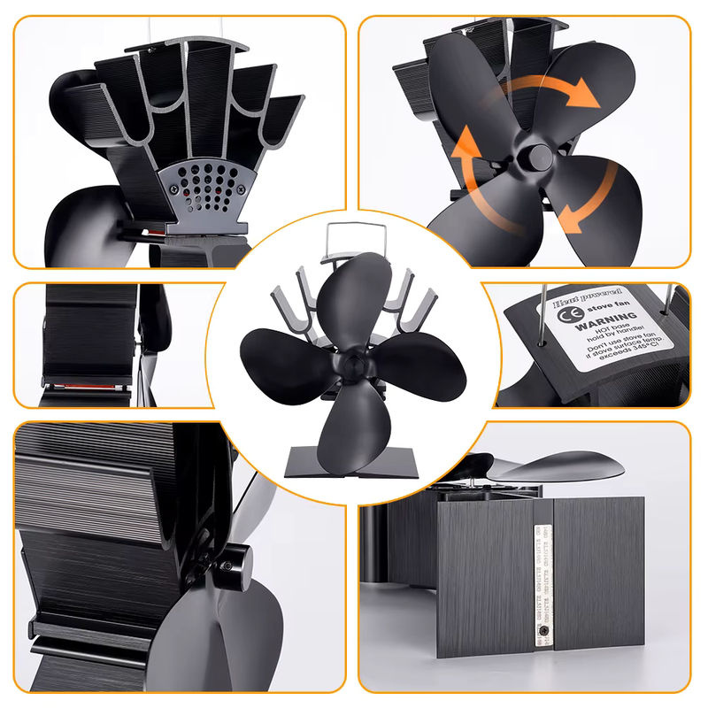 Geräusloser Kaminventilator aus Aluminiumlegierung in Schwarz mit 4 Blättern und Thermo-Power für den Heizzyklus - Bild 4