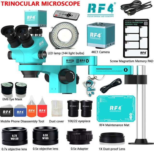 RF4 Desktop Stereo-Trinokularmikroskop mit 4K HDMI-Kamera und 2K Elektronischer Lupe für Schmuck, Löten und Elektronikreparaturen - Bild 1