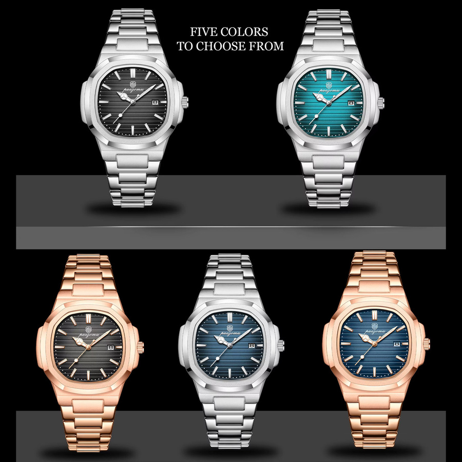 PAAZOMU Armbanduhr Quarz, Edelstahl, Eckig, Blau, Herren - Bild 3