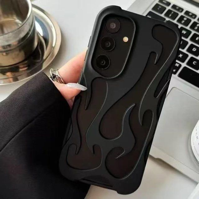 Stoßfeste Samsung Handyhülle mit galvanisiertem 3D-Flammenmuster in Schwarz für Samsung Galaxy S25 S24 Plus S23 Ultra S22 A55 A54 A26 A36 A14 A06 - Bild 1