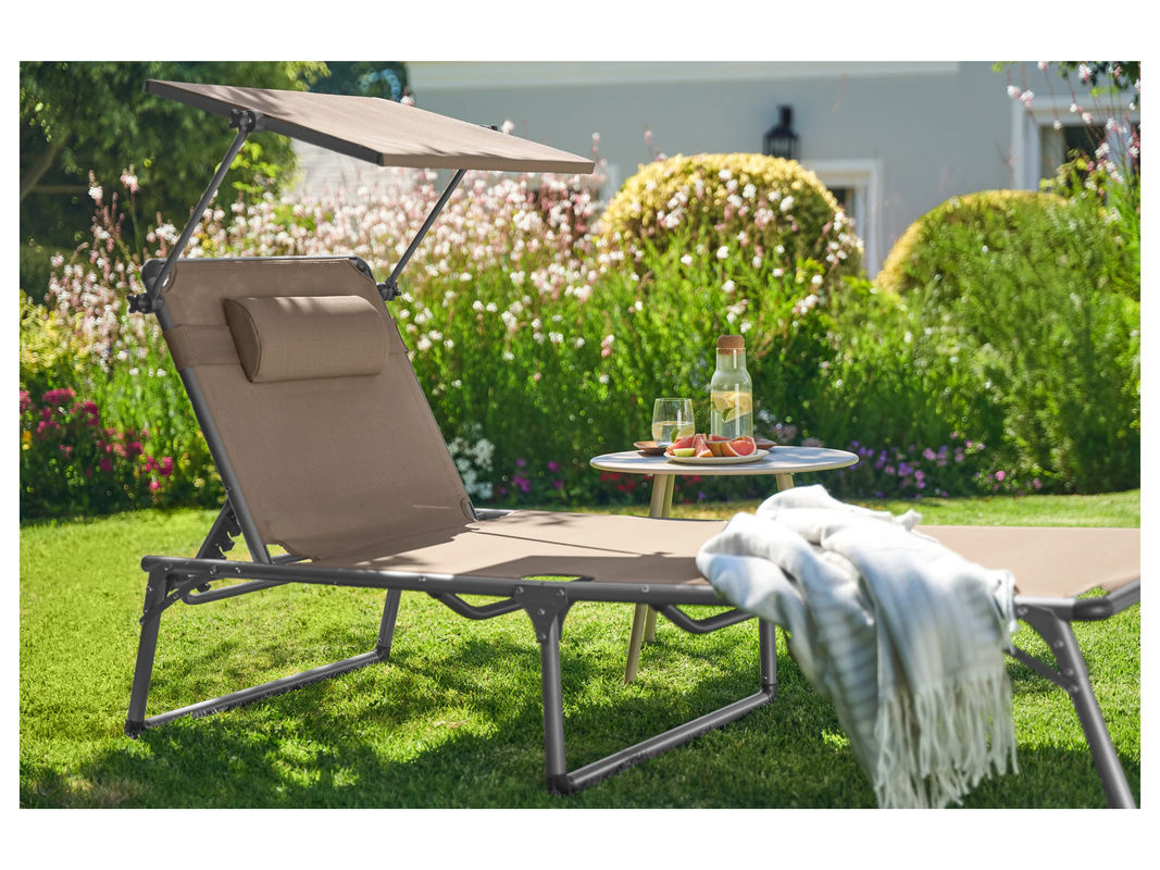 LIVARNO Alu-Dreibeinliege Houston in Taupe mit Sonnenverdeck und verstellbarer Kopfstütze - Bild 2