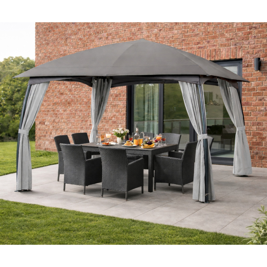 Leco Garten-Pavillon Milena mit Seitenvorhängen aus Polyester und Stahlrohr, grau/anthrazit, B/T/H: 330 x 330 x 268 cm - Bild 2