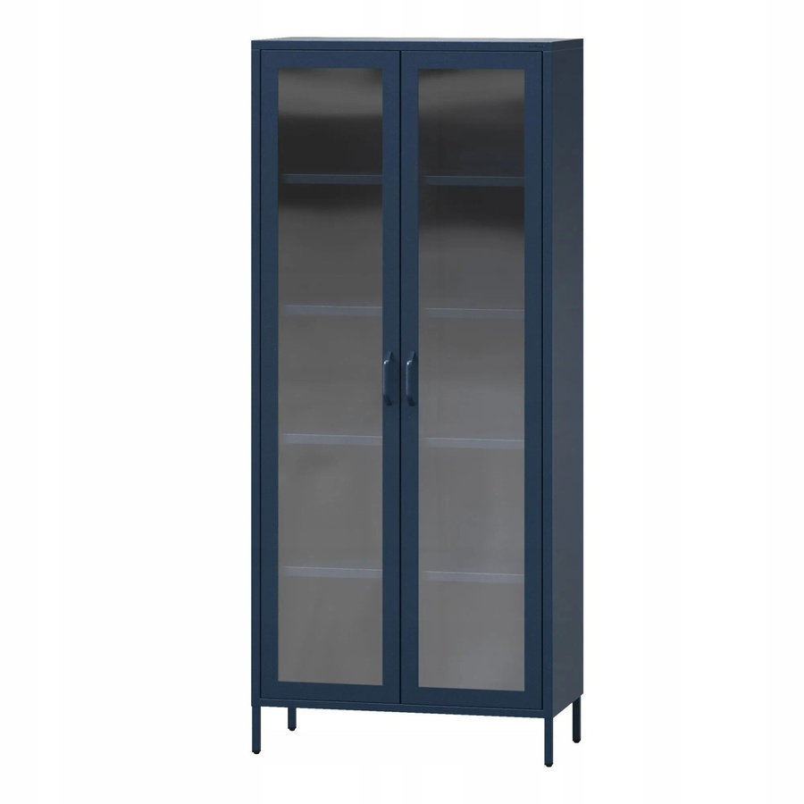 JAN NOWAK Wohnzimmer Vitrine ANGELO Modern Dunkelblau mit Glastüren und Metall, H x B x T: 185 x 80 x 45 cm - Bild 2