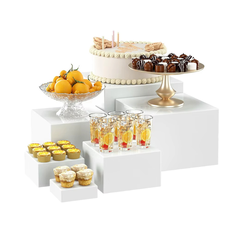 FangNymph Acryl Buffet Riser Set aus 6 Teilen, Display-Ständer in Transparent und Weiß für Partys, Hochzeiten oder Schmuckpräsentationen - Bild 1