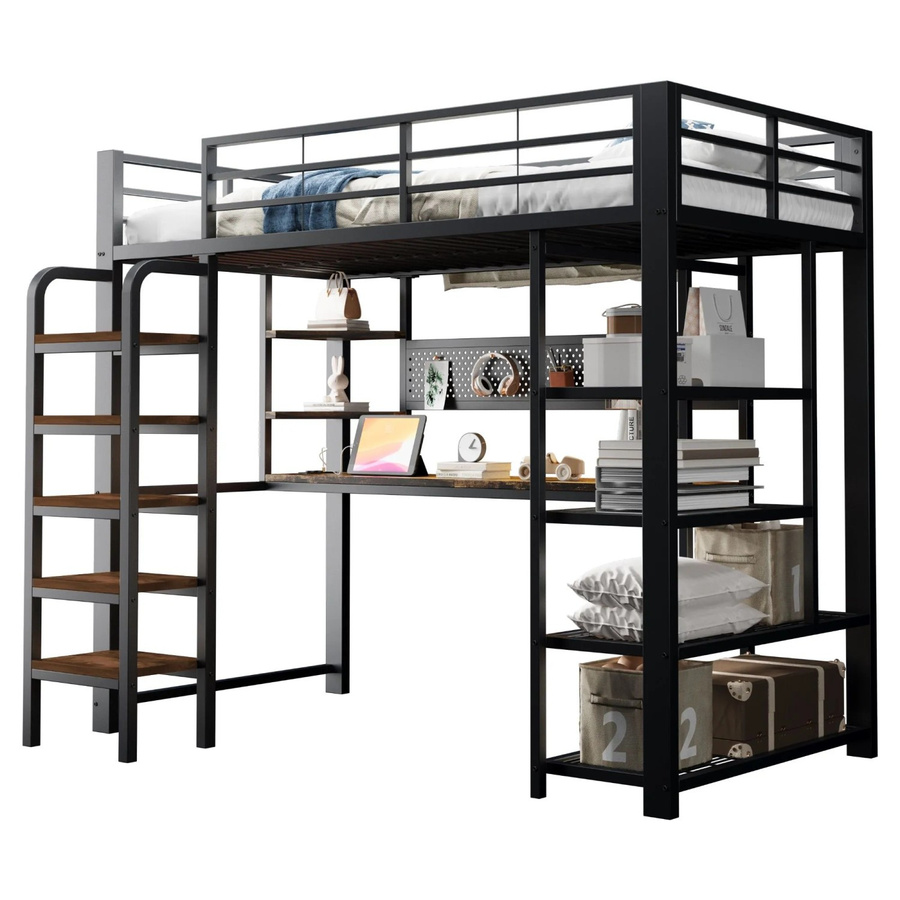 okwish Hochbett mit Schreibtisch aus Metall in Schwarz für Jugendliche, B/T/H: 200 x 90 x 172,5 cm - Bild 2