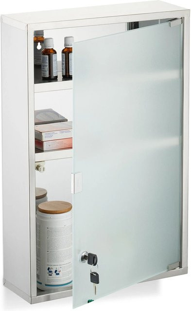 Relaxdays Medizinschrank aus Edelstahl und Glas in Silber, abschließbar, B/H/T: 58 x 38 x 13 cm - Bild 1