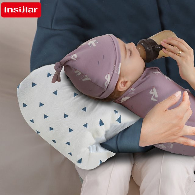 Baby-Stillkissen aus reiner Baumwolle und Fleece mit Armstütze und Kopfpolster für Neugeborene in Grau und Weiß - Bild 1