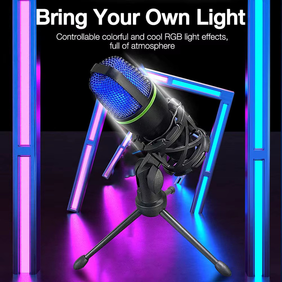 AyeBeau RGB Kondensatormikrofon USB für PC und Laptop, professionelles Gaming Zubehör Kit für Live-Streaming und Podcast, Schwarz/Multicolor, USB-C Anschluss - Bild 3