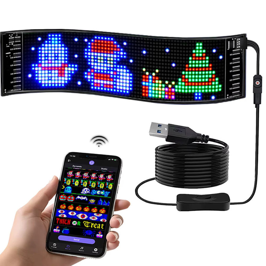 Rybakov LED Matrix Pixel Scrolling Bildschirm für Auto Dekor mit anpassbaren Mustern und Animationen, Multicolour, Schwarz - Bild 5