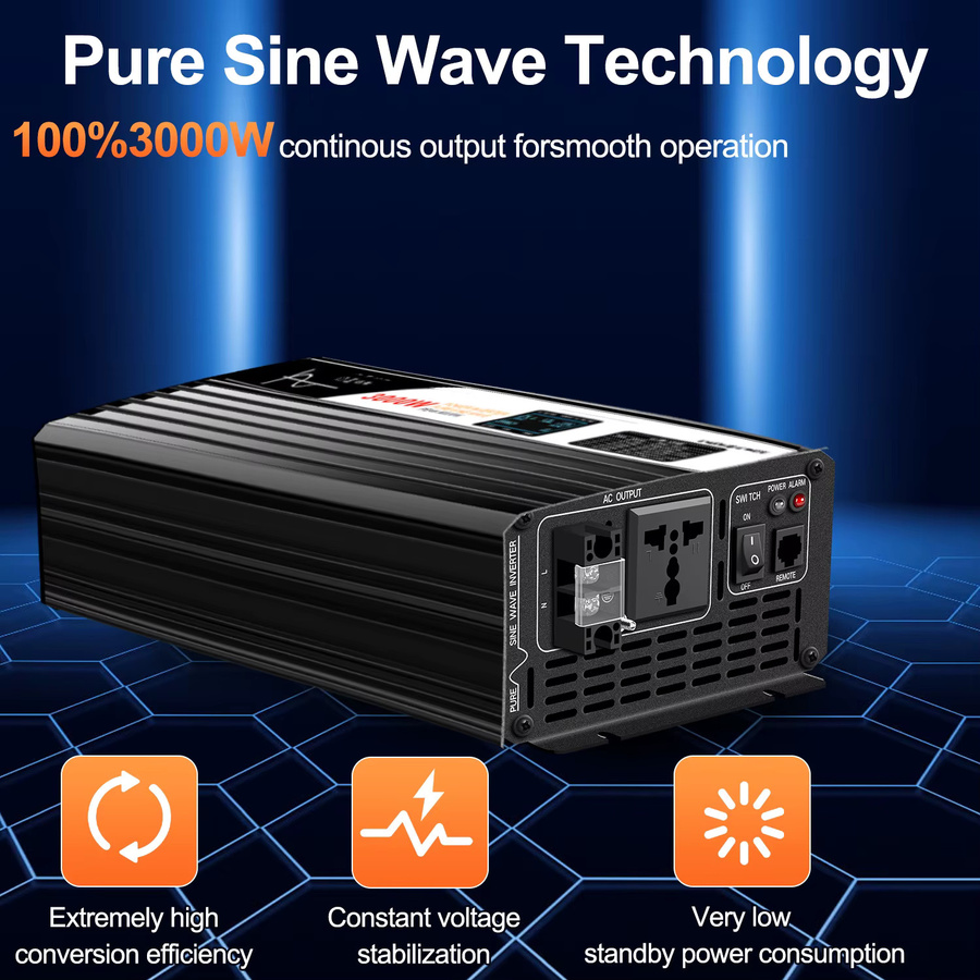 CNSWIPOWER Reiner Sinus-Wechselrichter 3000W 12V 24V 48V zu 230V in Schwarz - Bild 4