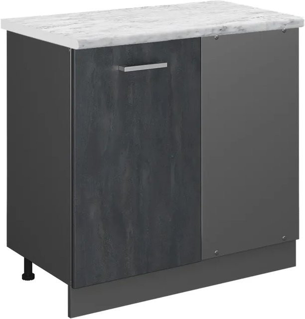 Vicco Eckunterschrank R-Line in Schwarz Beton Anthrazit mit weißer Marmor Arbeitsplatte, Höhe: 86 cm - Bild 2