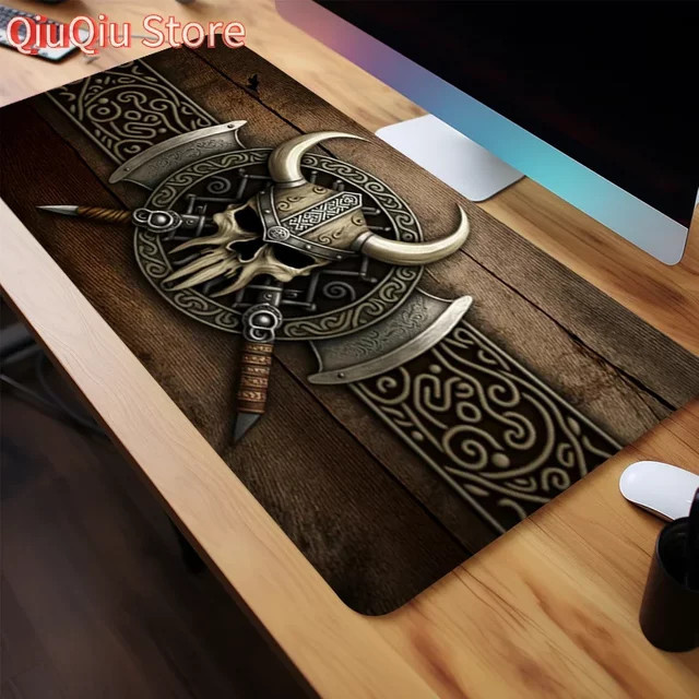 Potdemiel Viking Norse Skull XXL Gaming-Mauspad mit genähten Kanten und rutschfester Unterseite - Bild 1