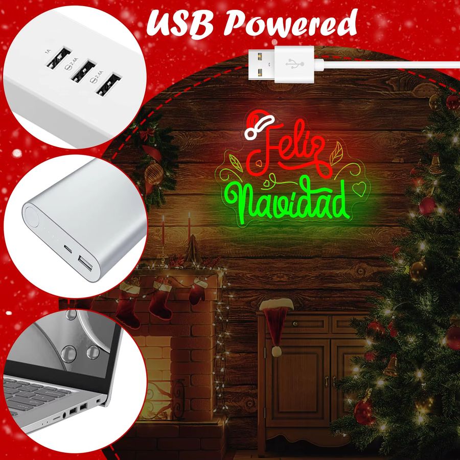 Wanxing Feliz Navidad Leuchtreklame Wanddekoration mit dimmbarer Schalter für Weihnachtsbeleuchtung und mexikanische Partys - Bild 4