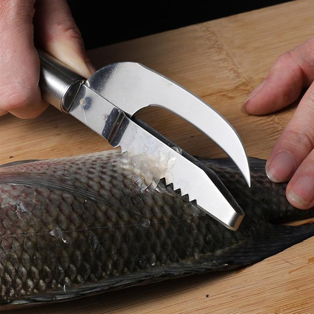 Binchi 2-in-1 Fischhautbürste und Fischschaber aus Edelstahl in Silber - Bild 1