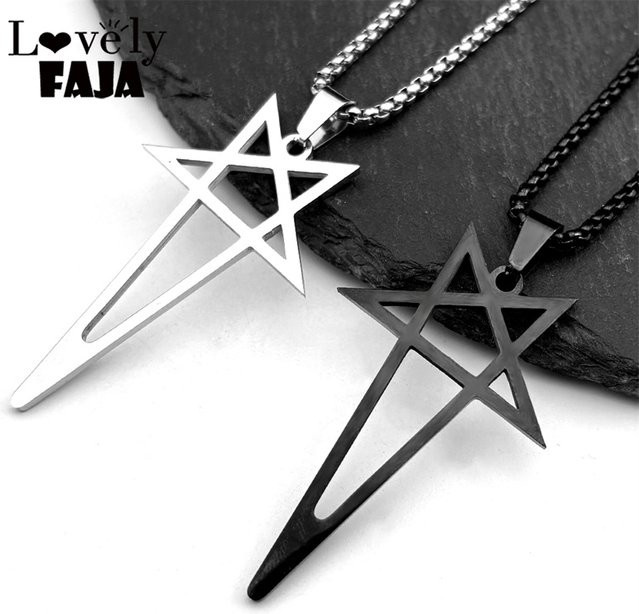 Lovely FAJA Halskette Pentagramm Anhänger, Edelstahl, Schwarz, Unisex - Bild 1