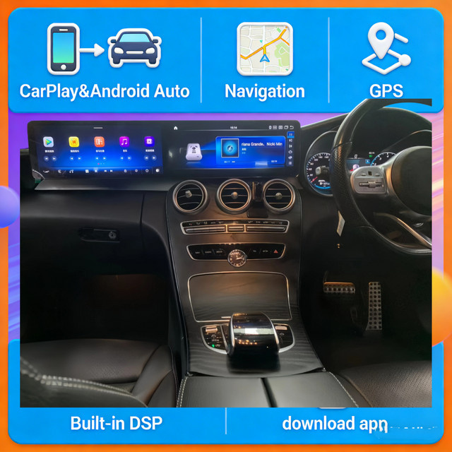 YANFU Android 14 Dual-Screen Autoradio mit 25,6 Zoll Display und GPS für Mercedes Benz C GLC W205 W253 X253 2015-2022, CarPlay, Schwarz - Bild 1