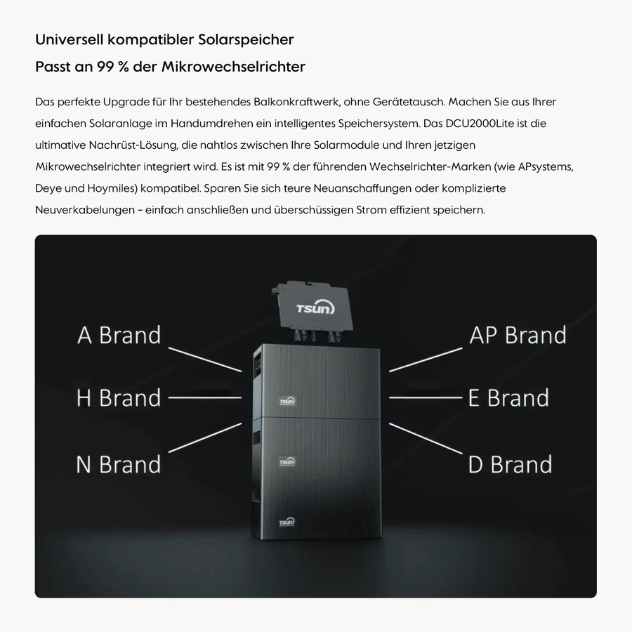 TSUN DCU2000Lite Speicher für Balkonkraftwerke mit 2 kWh Kapazität, 2400W PV-Eingang, 2 MPPT für bis zu 4 Solarpanels und IP65 Schutz - Bild 5