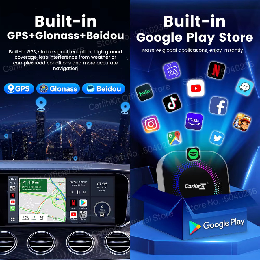 CarlinKit Kabelloser CarPlay Android Auto Adapter mit Android 13 Ai Box, unterstützt Netflix und Play Store, Schwarz - Bild 4
