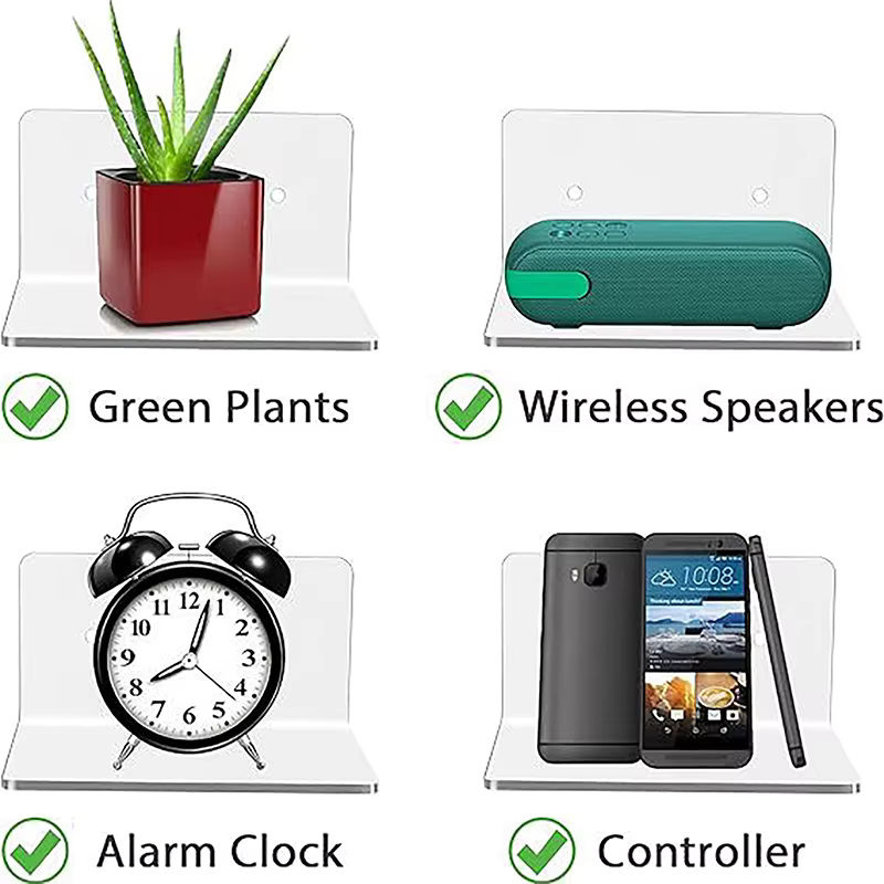 Minimalistisches Acryl Wandregal in Transparent, Rechteckiges Schweberegal zur Wandmontage für Dekoration und Smart Speaker - Bild 2