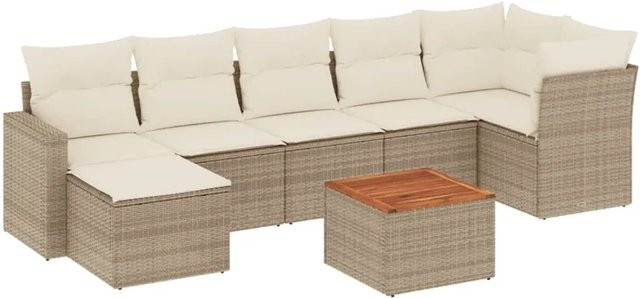 vidaXL 8-teilige Garten-Sofagarnitur in L-Form aus Poly-Rattan und Akazienholz mit beigefarbenen Kissen - Bild 1