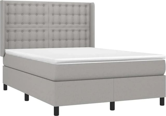 vidaXL Boxspringbett mit Matratze und LED-Beleuchtung in Hellgrau, B/T/H: 140 x 190 x 128 cm - Bild 1
