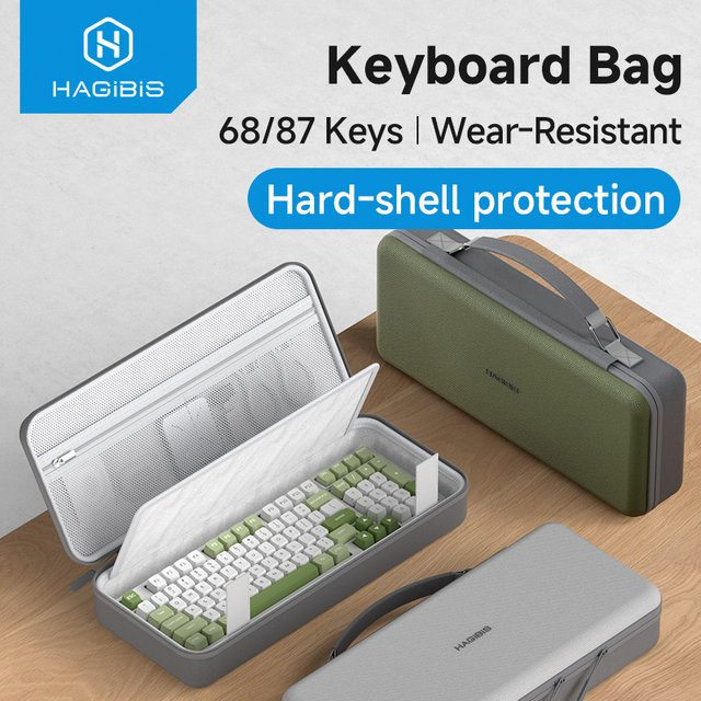 Hagibis Tragbare Tastatur-Schutzhülle aus EVA-Hartschale für 68/87 Tasten, Stoßfeste Reisetasche und Elektronik-Organizer in Grün oder Grau - Bild 1