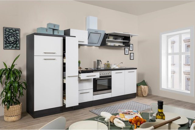 Respekta Premium Küchenzeile modern in Weiß und Grau Hochglanz mit Soft-Close-Türen, Breite: 300 cm - Bild 1