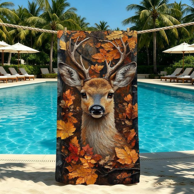 Waldhirsch Kunsthandwerk Handtuch von JMG Household Supplies, mehrfarbig, B/B: 90 x 180 cm, schnelltrocknend und super saugfähig für Camping und Strand - Bild 1