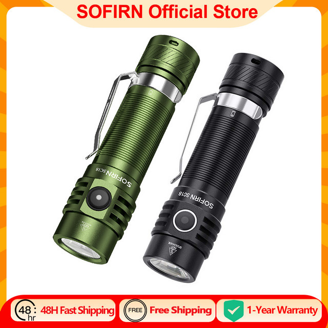 Sofirn SC18 EDC Taschenlampe Schwarz mit 1800lm, SST40 LED, USB-C wiederaufladbar und TIR Optik-Linse - Bild 1