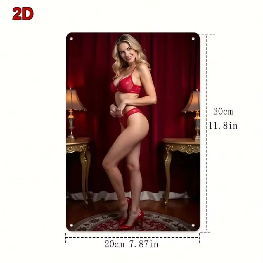 Valenti Vintage-Wandkunst aus Metall in Rot mit Motiv eines weiblichen Porträts - Bild 2