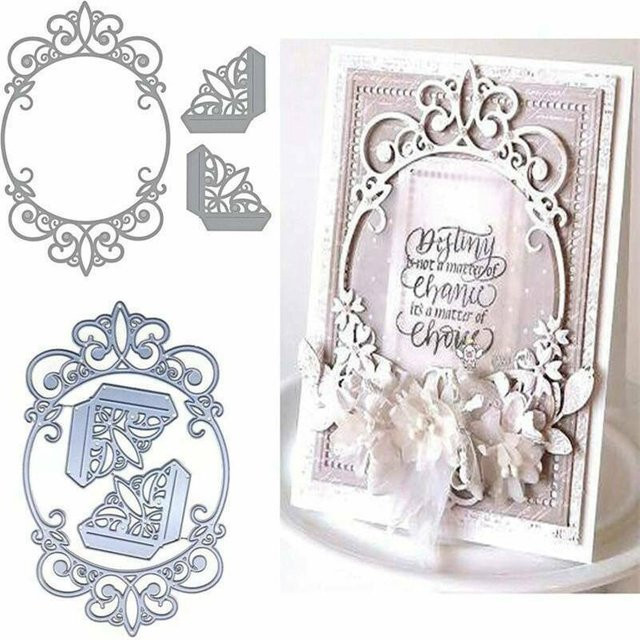 Metall-Schablonen-Set für Scrapbooking und Bastelarbeiten mit ovalem Rahmen in Silber - Bild 1