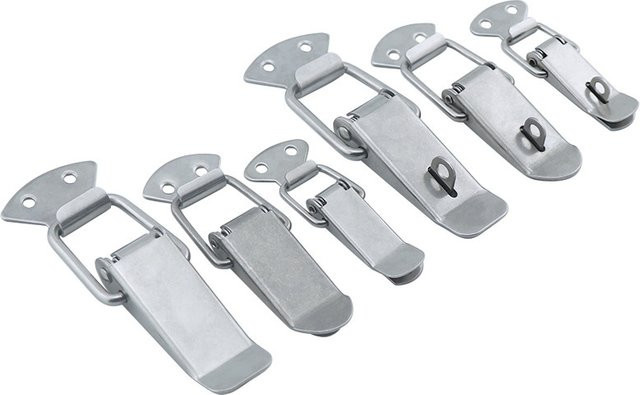 NERISXB Federbelasteter Kniehebelriegel aus Edelstahl in Silber als Klemmclip und Schubladen-Haspe für Werkzeugkasten, Kofferraum und Koffer - Bild 1
