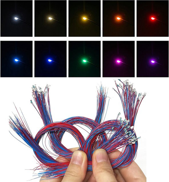 SANMERSEN Blinkender LED-SMD-Draht, 10-teiliges Set, Rot Blau Grün Bunt, Maßstab 1:87 (Spur H0) - Bild 1