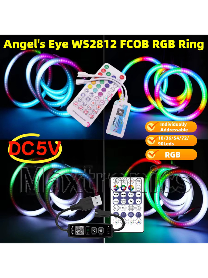 Angel's Eye FCOB RGB LED-Ring mit Bluetooth APP-Steuerung und SP611e Controller, individuell adressierbar, Multicolor - Bild 7