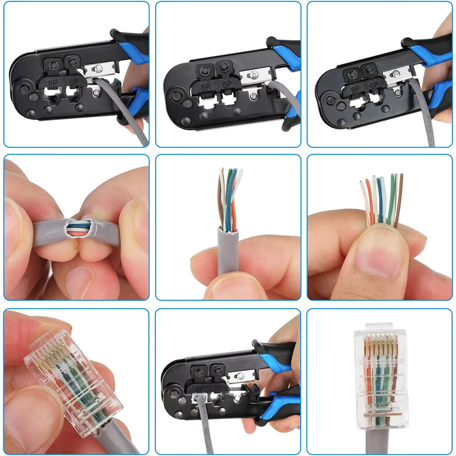 WOZOBUY RJ45 und RJ11 Crimpzange in Blau für Ethernet Netzwerk LAN Kabel mit Cutter und Stripper für 6P 8P RJ-11/RJ-12/RJ-45 - Bild 3