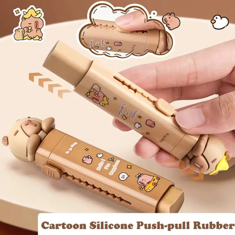 Capybara Push-Pull Radiergummi aus Silikon in Braun mit austauschbarem Kern für Schüler und Schule - Bild 2