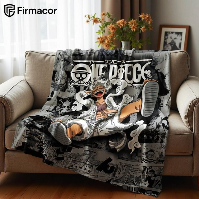 Beast Kingdom One Piece Luffy Flanell-Decke, weiche und warme Cartoon-Fleece-Decke in Mehrfarbig für Kinderzimmer, Sofa oder Bett - Bild 1