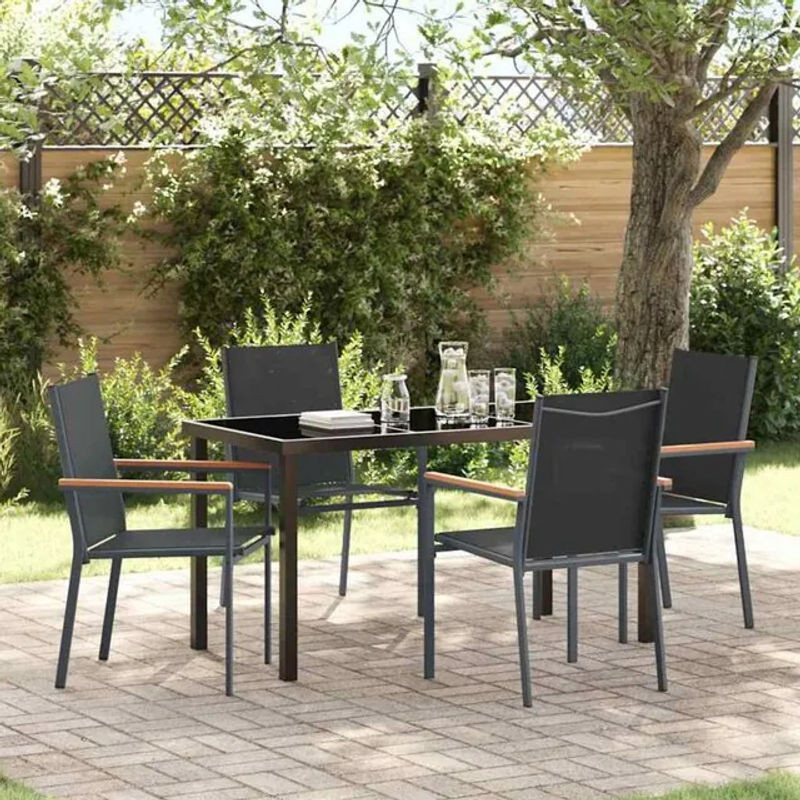 Vidaxl Garten Essgruppe aus Textilene und Stahl in Schwarz, 5-teilig, modern - Bild 1