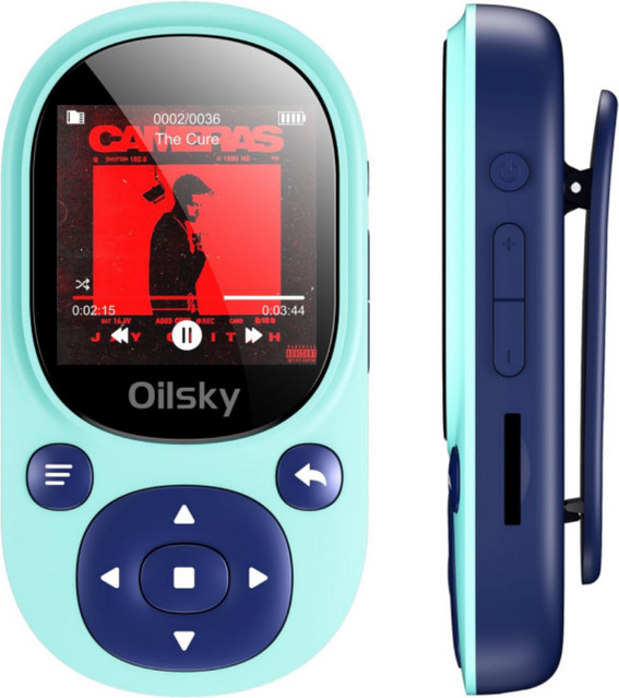 Oilsky Sport Clip MP3-Player mit Bluetooth, 32GB Mini Musik-Player in Blau mit FM-Radio, Sprachaufzeichnung und Schrittzähler - Bild 1