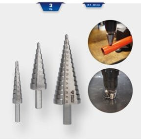 Brilliant Tools HSS Stufenbohrer-Satz aus Edelstahl, 3-teilig, Farbe Silber, Durchmesser 4 - 32 mm - Bild 1
