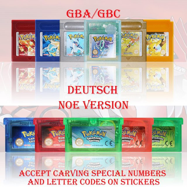 Pokemon Videospiel-Cartridge GBC/GBA NOE Version Kristall, Smaragd, Feuerrote Edition, Blattgrüne Edition oder Rubin als Rollenspiel-Modul von Bandai - Bild 1