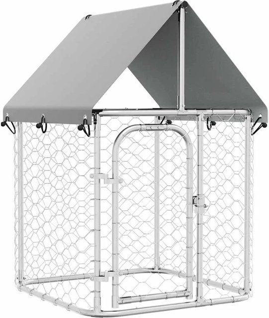 vidaXL Outdoor-Hundezwinger aus verzinktem Stahl mit Dach in Silber, B/T/H: 100 x 100 x 150 cm - Bild 1