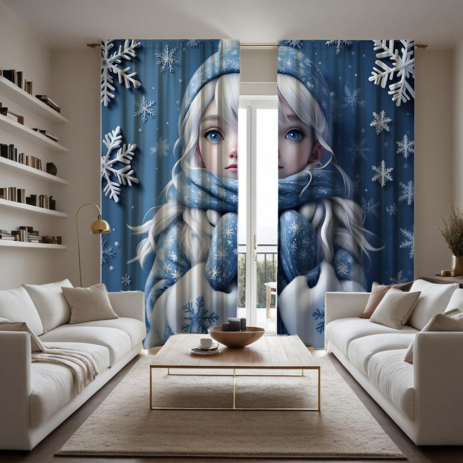 2er-Set Frozen Dekovorhang Blau mit digitalem Print für Kinderzimmer und Wohnzimmer, B: 132 cm, H: 160 cm - Bild 2